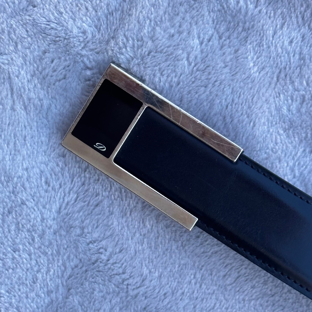 ST Dupont Paris Black Leather Belt Silver Buckle Laque Chine Made 44/110 France